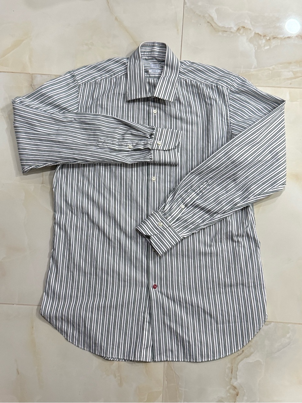 Men's Long-Sleeve Black & White Striped Dress Shirt